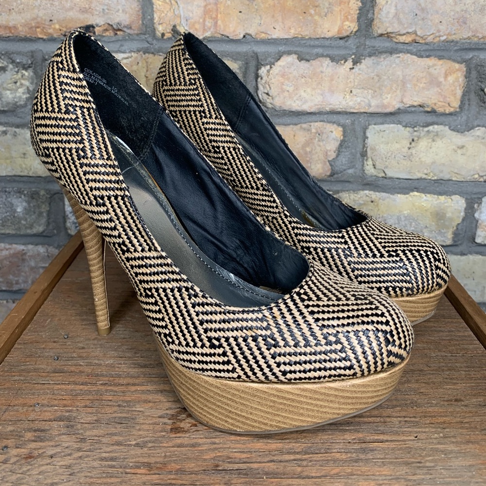 Bamboo ‘Colada’ Woven Patterned Platform Heels